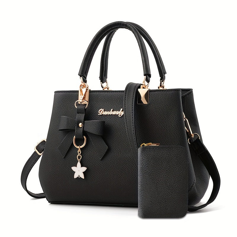 Chic Women’s Bow Handbag – Top Handle Satchel with Coin Purse & Adjustable Strap