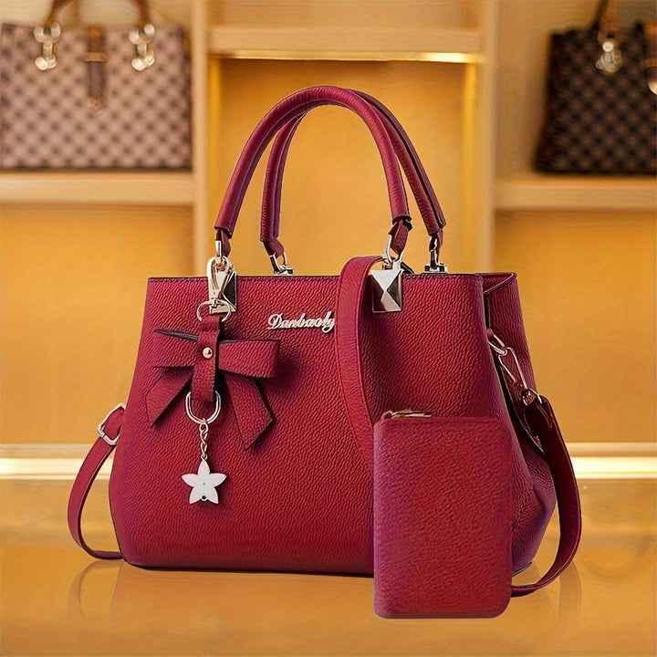 Chic Women’s Bow Handbag – Top Handle Satchel with Coin Purse & Adjustable Strap