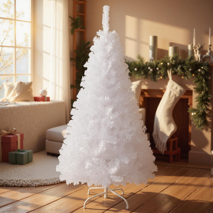 GOFLAME 5ft White Christmas Tree – 350 PVC Tips with Metal Stand
