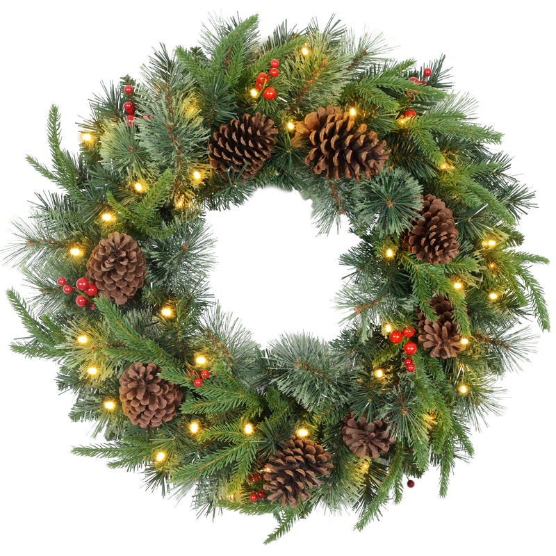 60cm Cone & Berry Christmas Wreath with LED Lights