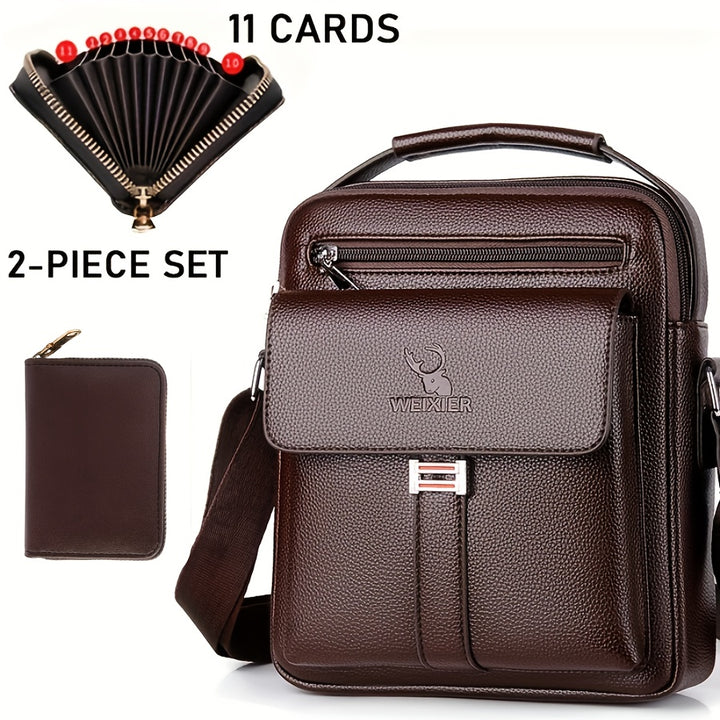 WEIXIER Men’s Vintage Shoulder Bag – Business Casual Crossbody with Zip Pockets