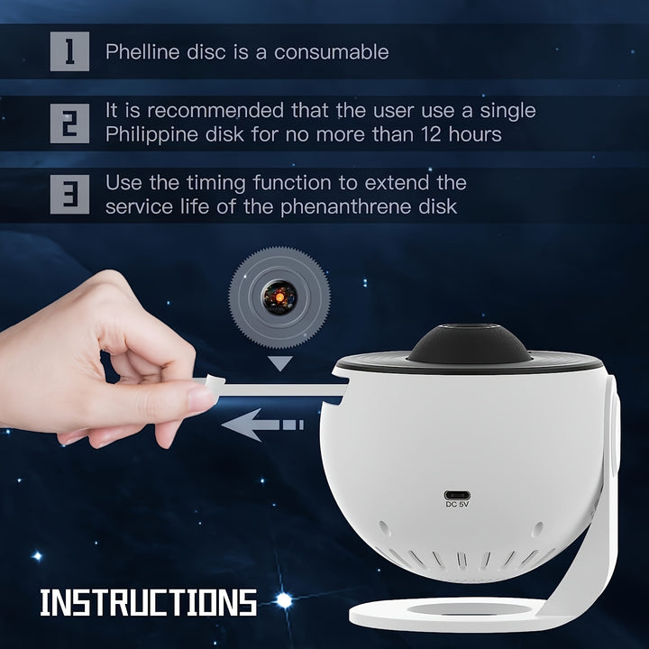 Galaxy Star Projector – 360° Night Light with 12 Interchangeable Discs