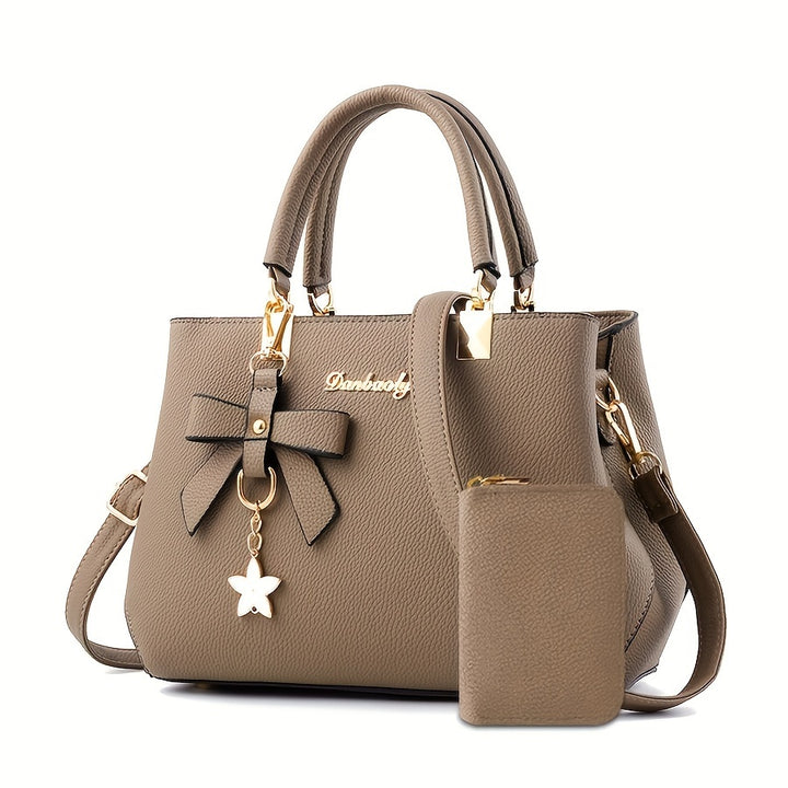 Chic Women’s Bow Handbag – Top Handle Satchel with Coin Purse & Adjustable Strap