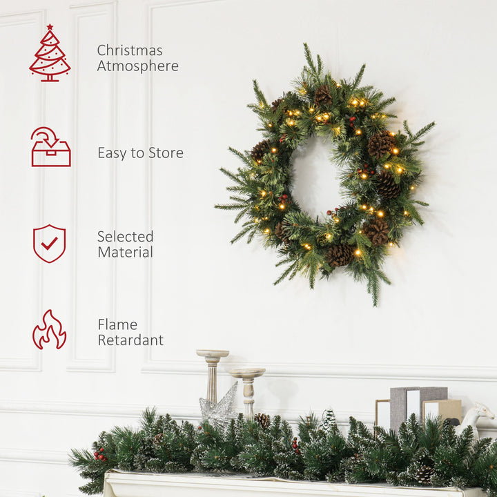 60cm Cone & Berry Christmas Wreath with LED Lights