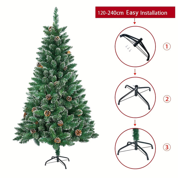 Artificial Christmas Tree with Snow Effect – Pine Cones & Metal Stand