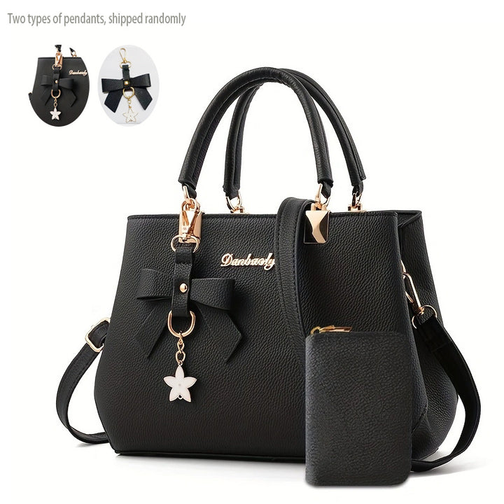 Chic Women’s Bow Handbag – Top Handle Satchel with Coin Purse & Adjustable Strap