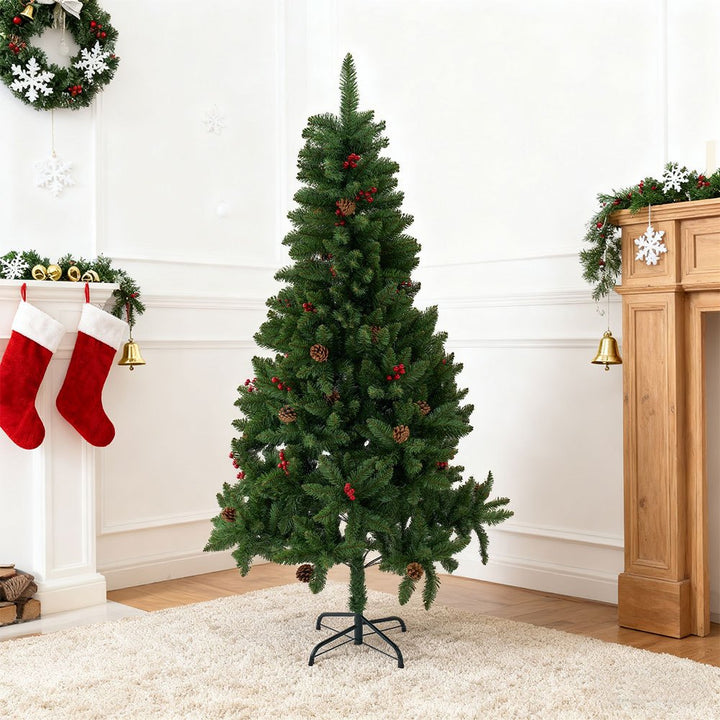Artificial Christmas Tree with Snowflakes, Berries & Pine Cones – Full PVC Branches