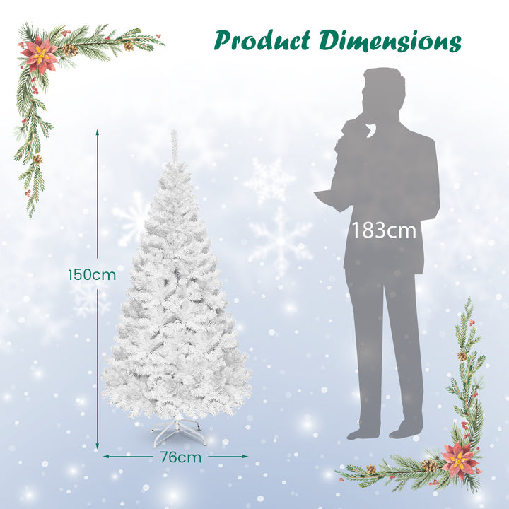 GOFLAME 5ft White Christmas Tree – 350 PVC Tips with Metal Stand