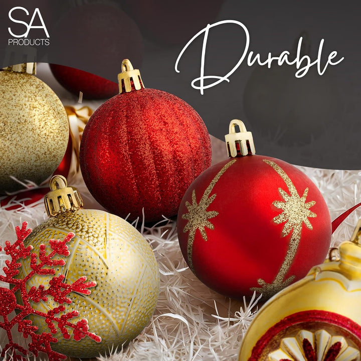 Pelle & Sol 108Pcs Christmas Baubles Set – Gold & Red Shatterproof Ornaments
