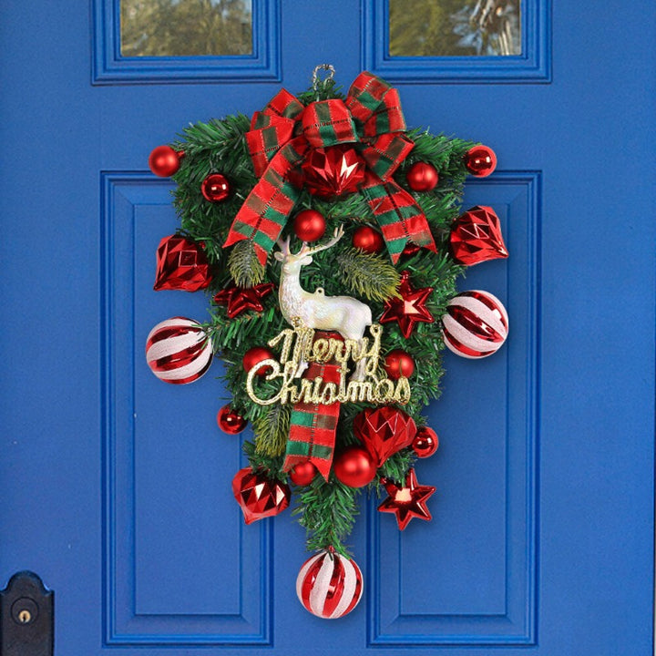 Pre-Decorated Red & Green Christmas Wreath – Pine Cones, Berries & Bow